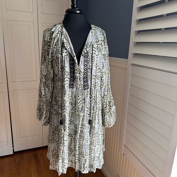 Zara Dresses Zara Metallic Black Print Embroidered Dress Poshmark